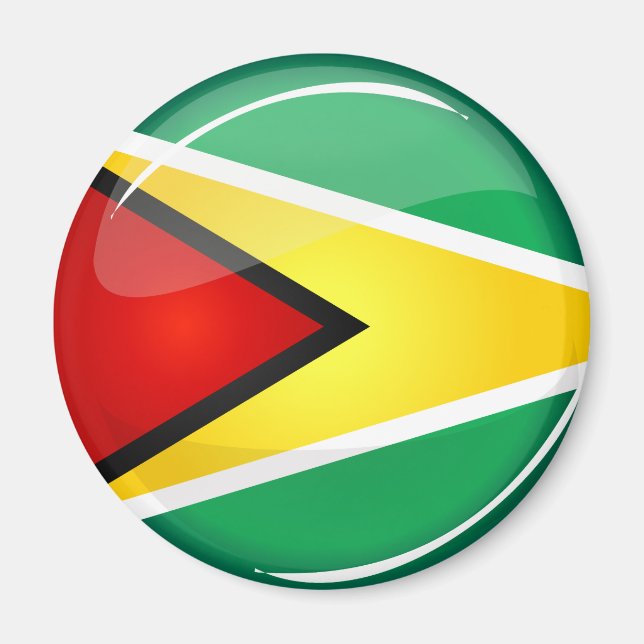 Glossy Round Guyanese Flag Magnet (Front)