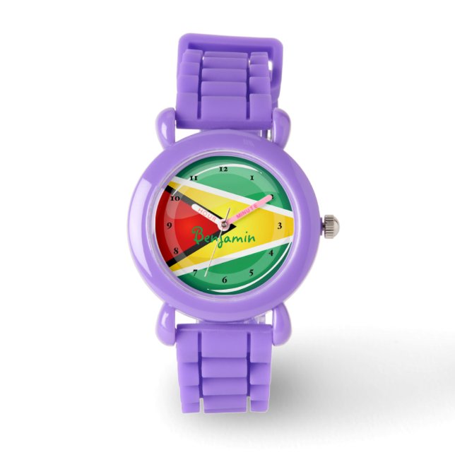 Glossy Round Guyanese Flag Watch (Front)