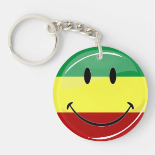 Glossy Round Happy Rasta Flag Key Ring