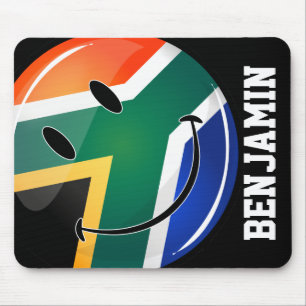 Glossy Round Happy South African Flag Mouse Pad