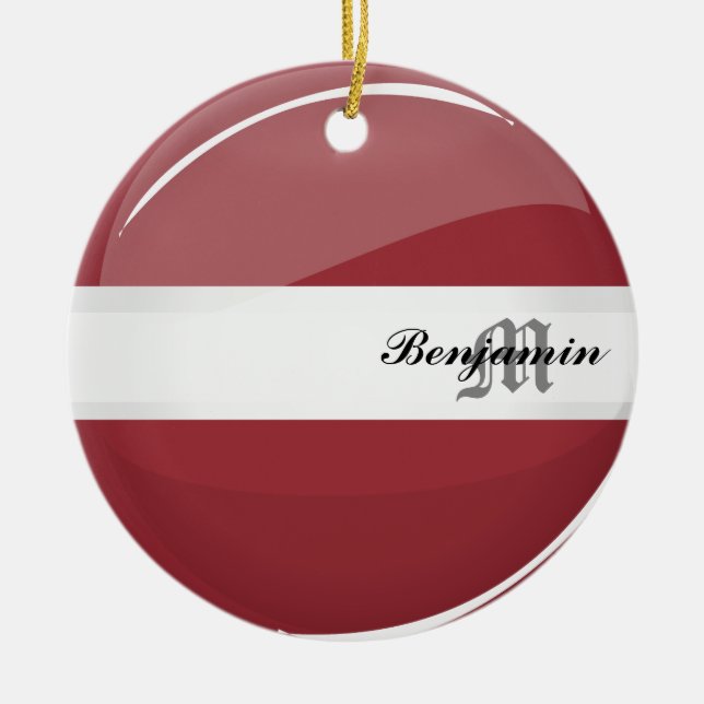 Glossy Round Latvian Flag Ceramic Tree Decoration (Front)