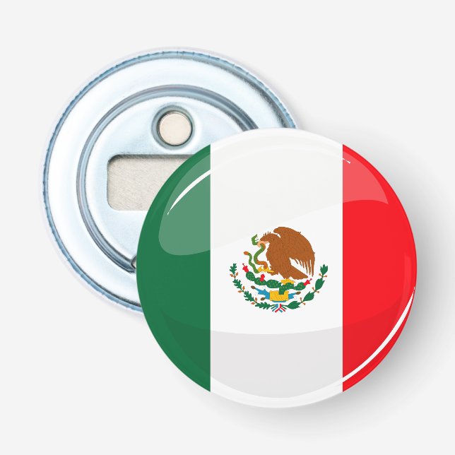 Glossy Round Mexican Flag Bottle Opener (Front)
