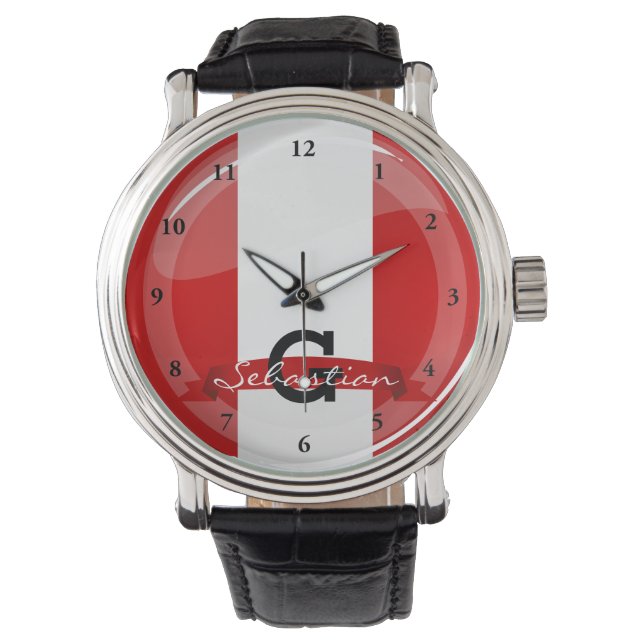 Glossy Round Peruvian Flag Watch (Front)