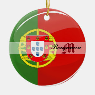 Glossy Round Portuguese Flag Ceramic Tree Decoration