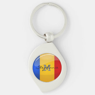 Glossy Round Romanian Flag Key Ring