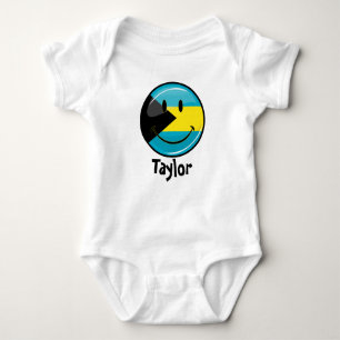 Glossy Round Smiling Bahamain Flag Baby Bodysuit