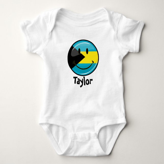 Glossy Round Smiling Bahamain Flag Baby Bodysuit (Front)