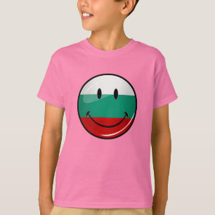 Glossy Round Smiling Bulgarian Flag T-Shirt