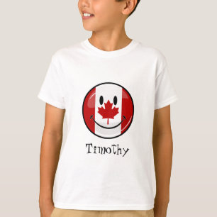Glossy Round Smiling Canadian Flag T-Shirt