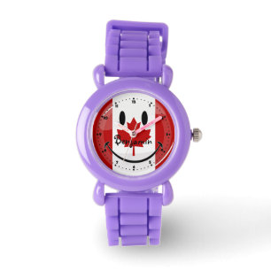 Glossy Round Smiling Canadian Flag Watch