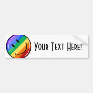 Glossy Round Smiling Gay Pride Flag Bumper Sticker