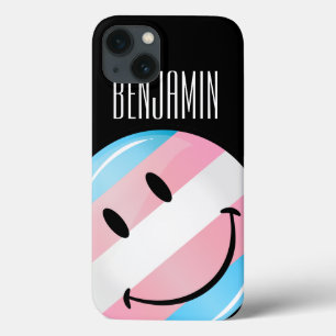 Glossy Round Smiling Transgender Flag iPhone 13 Case
