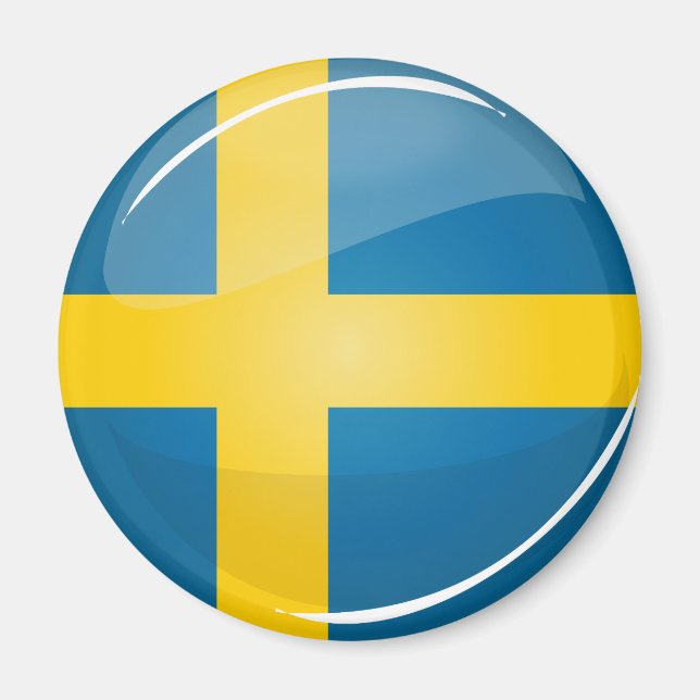 Glossy Round Swedish Flag Magnet (Front)