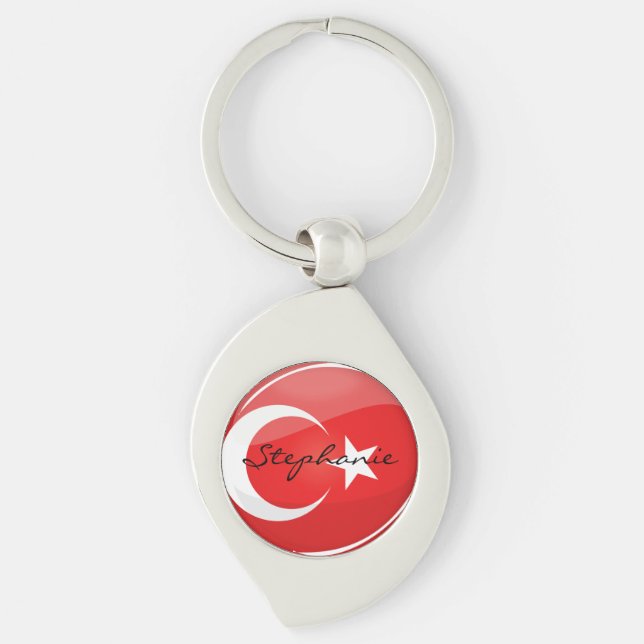 Glossy Round Turkish Flag Key Ring (Front)
