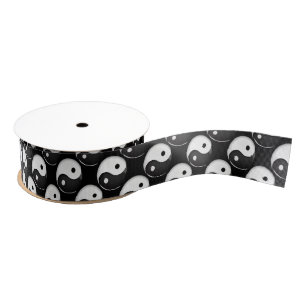Glossy Round Yin Yang Symbol Grosgrain Ribbon