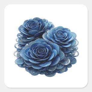 Glossy Silver BLUE ROSES Sticker Art