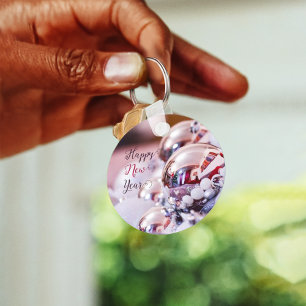 Glossy silver Christmas bubbles Keychain