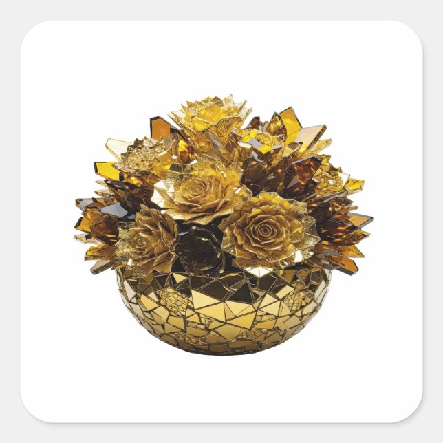 Glossy Silver GOLDEN ROSES Sticker Motif (Front)