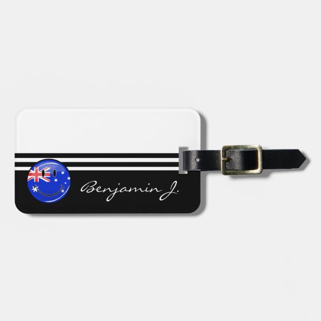Glossy Smiling Australian Flag Luggage Tag (Front Horizontal)