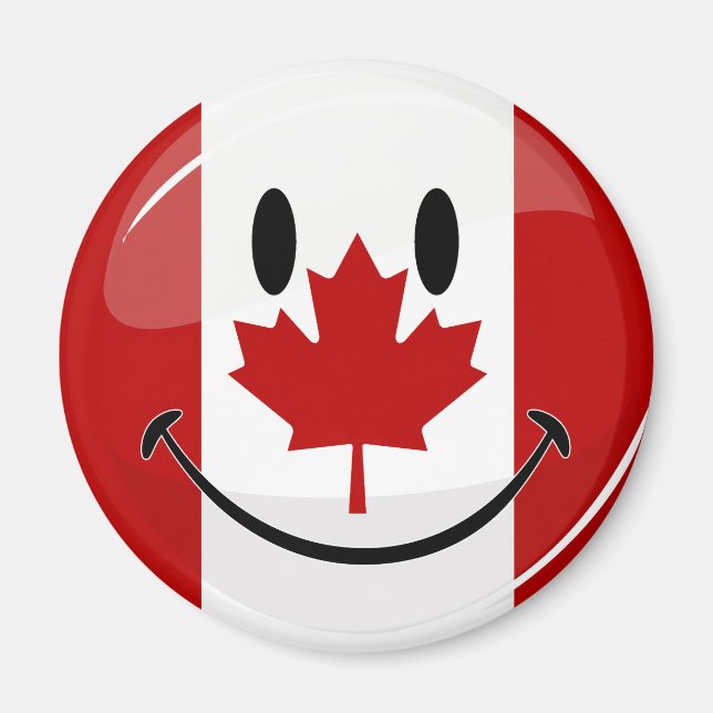 Glossy Smiling Canadian Flag Magnet (Front)