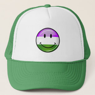 Glossy Smiling Genderqueer Flag Trucker Hat