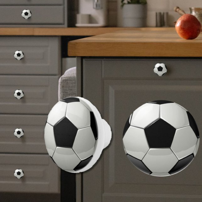 Glossy Soccer Ball/Futbol Black + White Sporty Ceramic Knob (Add fun and originality to your space with these black + white soccer ball ceramic knobs!)