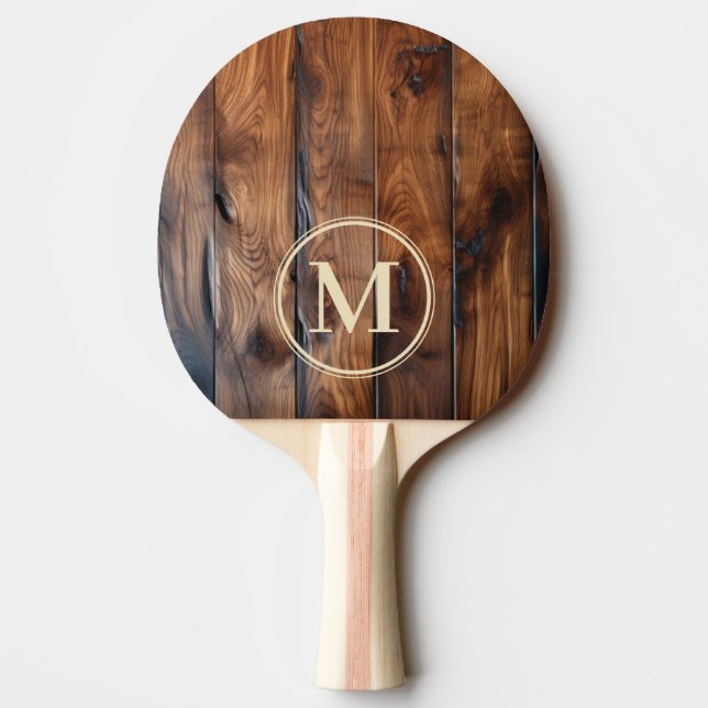 Glossy Stained Dark Wood Monogram Ping Pong Paddle (Back)