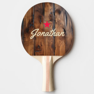 Glossy Stained Dark Wood Vintage Star Signature Ping Pong Paddle