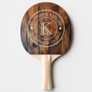 Glossy Stained Dark Wood Wedding Monogram Ping Pong Paddle