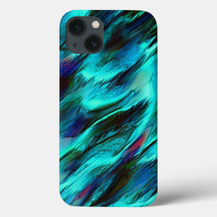 Glossy stained from cyan to blue, and red spots iPhone 13 case