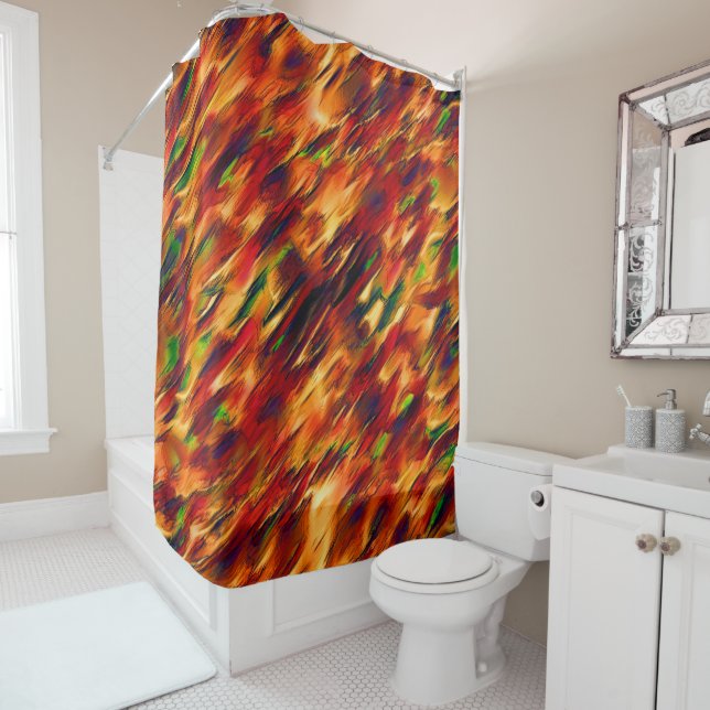 Glossy stained from red to orange, a little green shower curtain (In Situ)