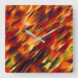 Glossy stained from red to orange, a little green square wall clock