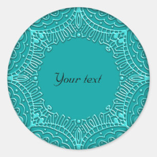 Glossy turquoise ornamental design classic round sticker