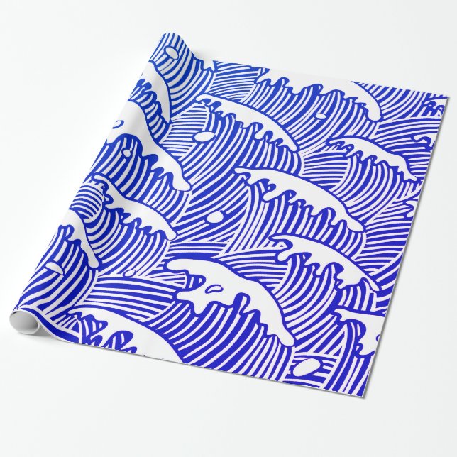 Glossy Wrapping Paper, 30" x 6' JAPANESE WAVE Paper (Unrolled)