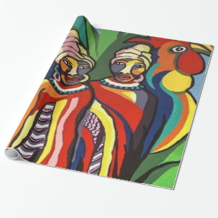 Glossy Wrapping Paper, African Women Parrot Paper