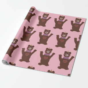 Glossy Wrapping Paper Bear , baby Girl
