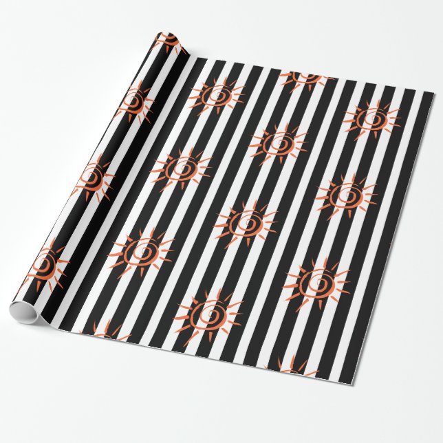 Glossy Wrapping Paper, Black and White Stripe Star Paper (Unrolled)