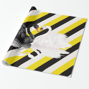 Glossy Wrapping Paper, Black White Stripe Swans Paper