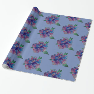 Glossy Wrapping Paper, Blue Purple flower Drawing Wrapping Paper