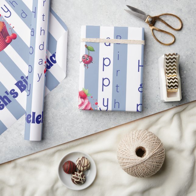 Glossy Wrapping Paper Blue Stripe Happy Birthday (Crafts)