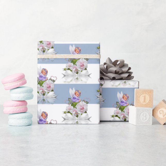 Glossy Wrapping Paper Blue & White Stripe  (Baby Shower)