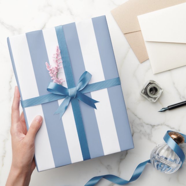 Glossy Wrapping Paper Blue & White Stripe  (Gifting)