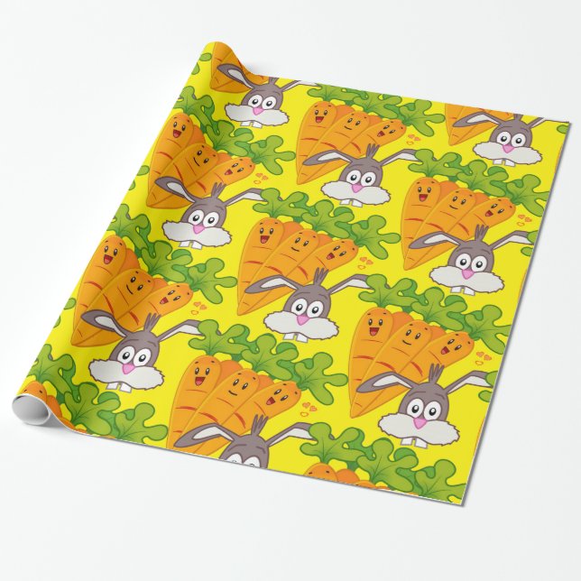 Glossy Wrapping Paper, Carrots Rabbit Yellow Paper (Unrolled)