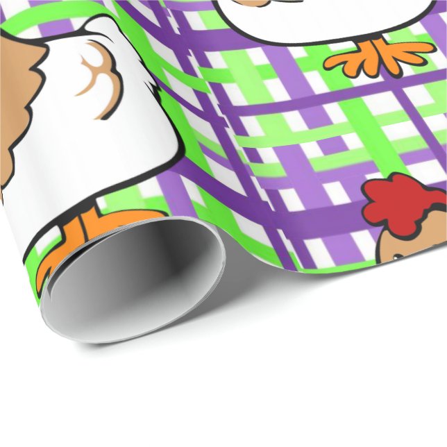 Glossy Wrapping Paper Chicken Purple Yellow Plaid (Roll Corner)