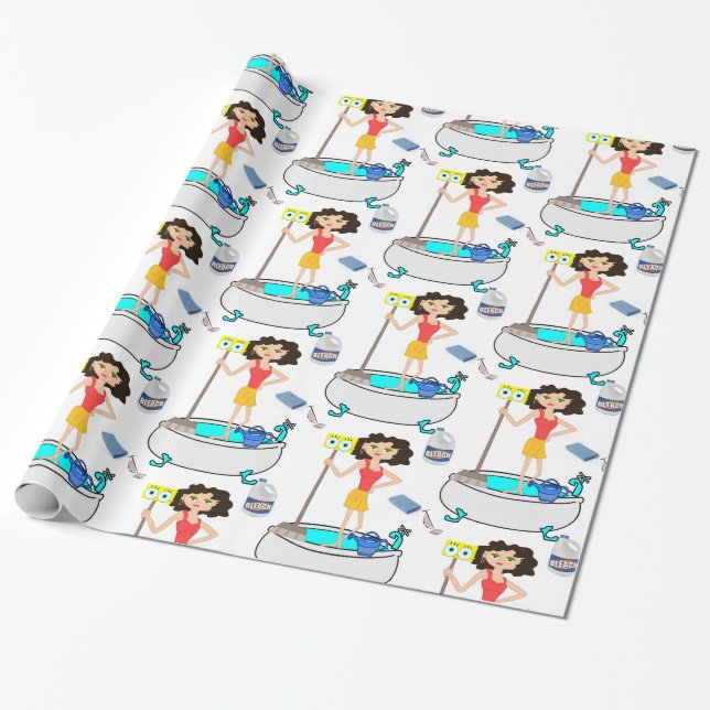 Glossy Wrapping Paper, Cleaning Lady Paper (Unrolled)