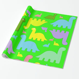 Glossy Wrapping Paper, Colourful Dinosaurs Green Paper