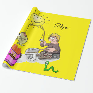 Glossy Wrapping Paper, Fisherman Fishing Yellow Paper