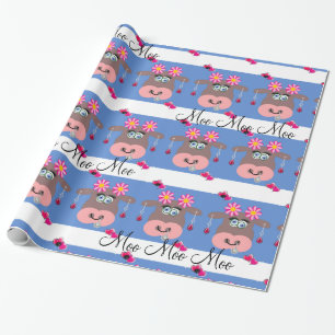 Glossy Wrapping Paper, Floral Cow Moo Blue Paper