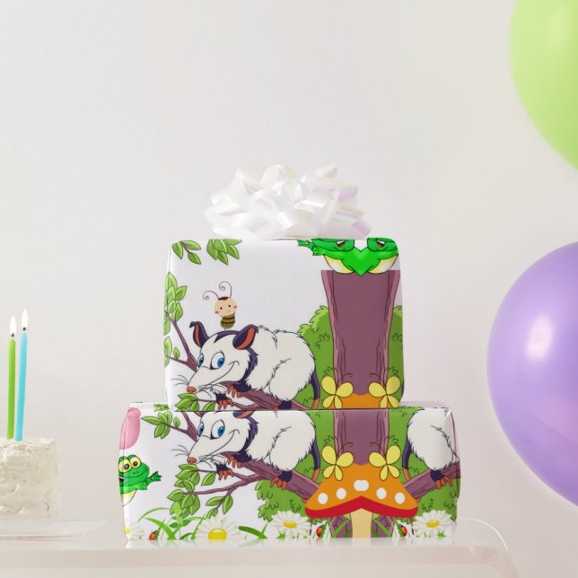 Glossy Wrapping Paper, Floral Possum Chicks Frog Wrapping Paper (Party Gifts)