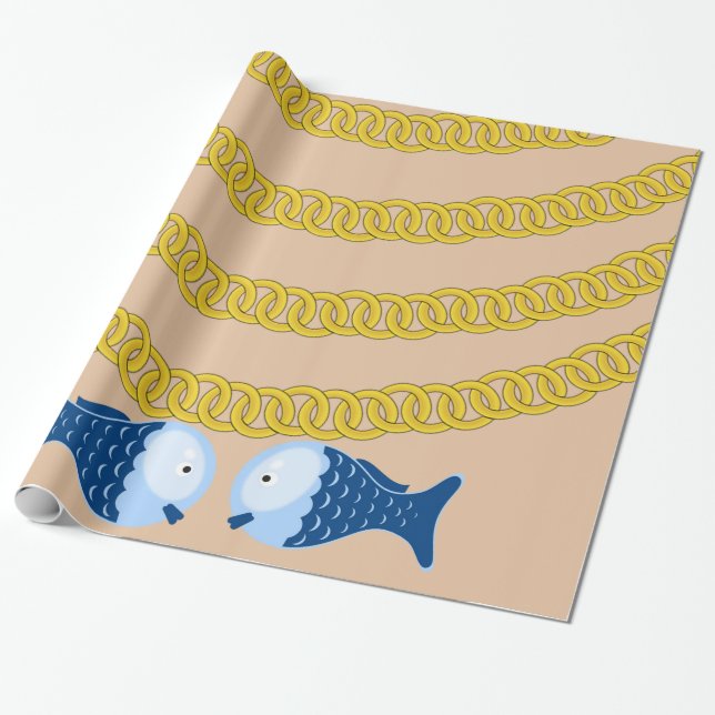 Glossy Wrapping Paper, Gold Chain Fish Wrapping Paper (Unrolled)